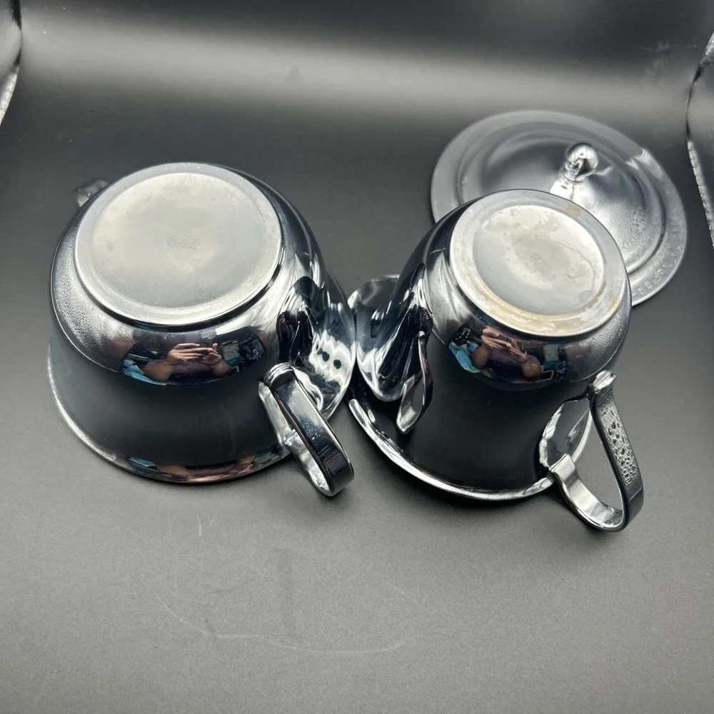 Vintage Universal USA Silverplate Creamer Sugar Bowl Set w Lid Cottage